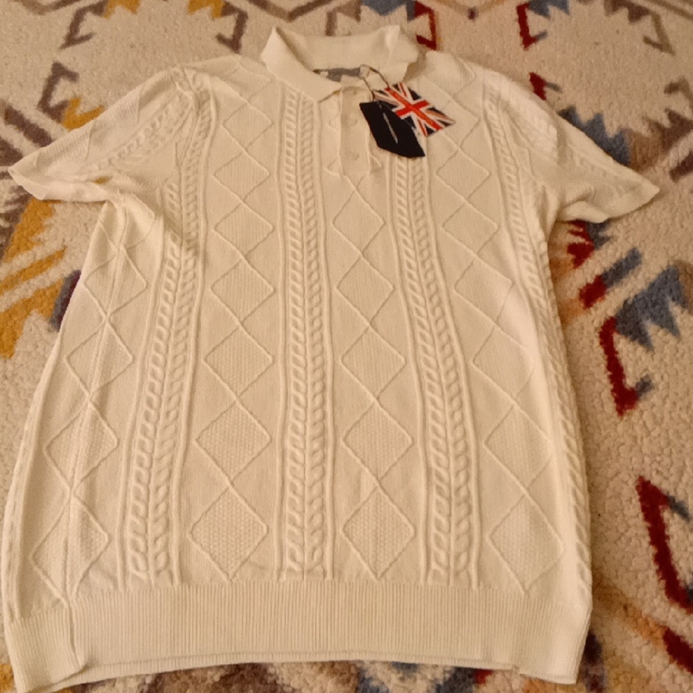 French Connection Men's Cream Cable Knit Cardigan